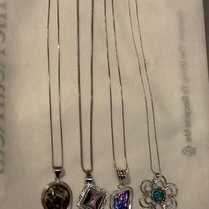 Gorgeous Sterling Silver Lot Of  4 Chain Necklaces With Pendants  Gorgeous 🌹